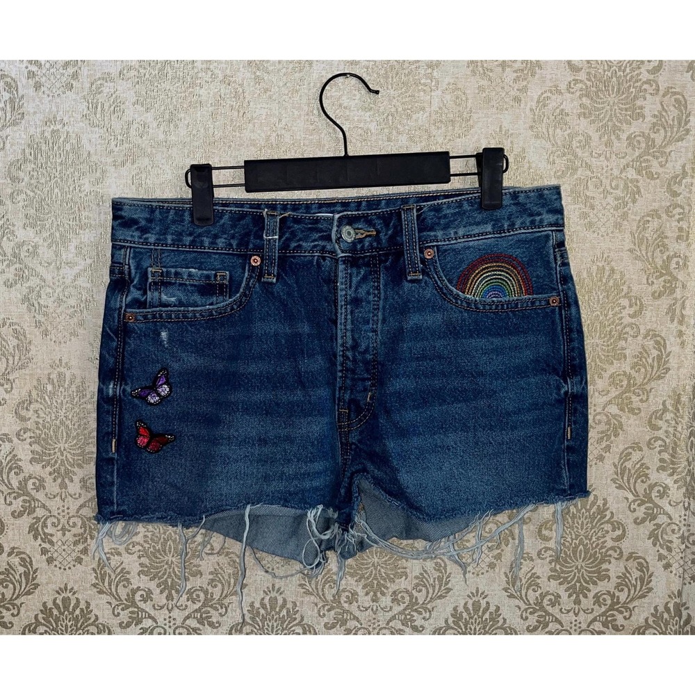 Old Navy Love Pride Rainbow Butterfly Women's Shorts Upcycled Sz.8 LGBTQIA+ Ally